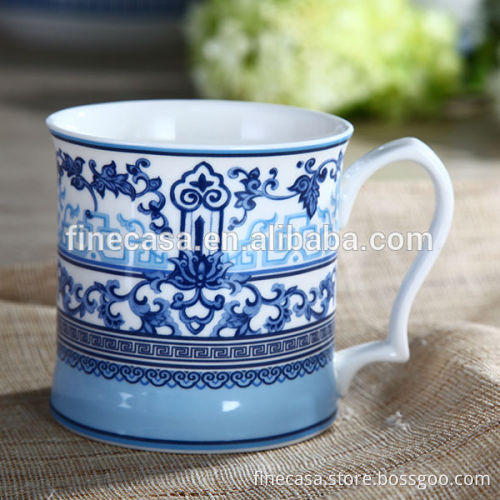 12OZ Elegant Style Blue and White Coffee Mug